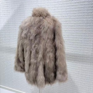 Manteau en fourrure de raton laveur sur mesure, couleur <span class=keywords><strong>camel</strong></span> clair, à manches longues, <span class=keywords><strong>veste</strong></span> en fourrure véritable avec boutons recouverts pour le froid - Product Image 3