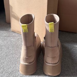 Wholesale Winter Autumn Thermal Midi Uggss Boots Cowhide <b>Wool</b> Side Zippers Add Velvet Unisex <b>Slippers</b> - Product Image 2