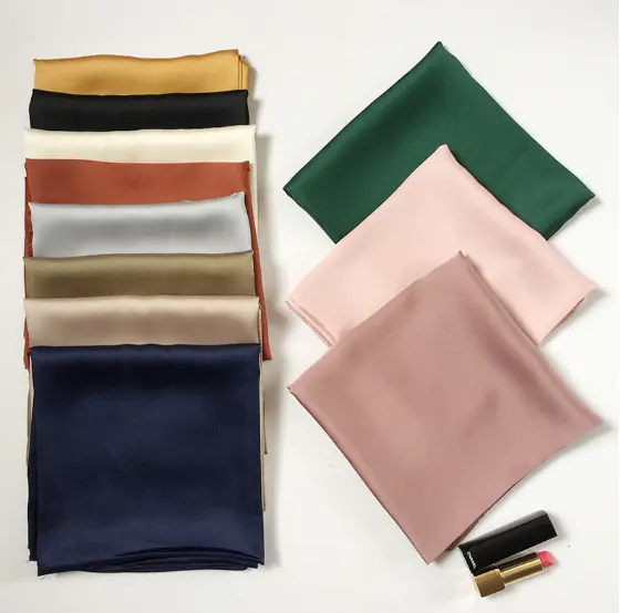 Fashion Solid Kerchief Women Head Scarf For Hair Pink Green White Silk Neck Scarves Female Square Bandanas Lady Scarves