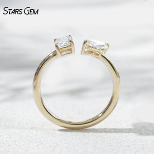 แหวนทองคำแท้ 10K ชุบโรเดียม StarsGem ประดับเพชรแล็บโกรว์ 1.0 กะรัต สี E ความสะอาด VS รูปทรงเอเมอรัลด์ แบบ Toi Et Moi ปรับขนาดได้ - Product Image 3