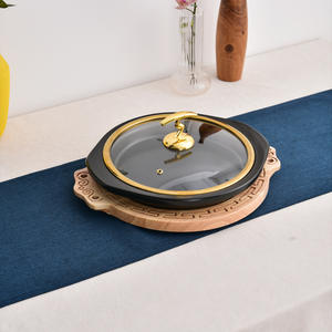 Casserole électrique en céramique à fond plat avec couvercle en verre doré résistant à la chaleur pour hôtel Casserole pour crevettes à l'ail - Product Image 4