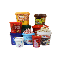 Seau en plastique rond transparent personnalisé, vente en gros, emballage alimentaire réutilisable, seau avec couvercle, seau en plastique pour ghee