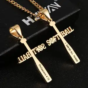 wholesale baseball stainless steel cross necklace with black golden and silvery color