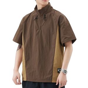 เสื้อยืดทรงบ็อกซี่โอเวอร์ไซส์ คอซิปครึ่งตัว แขนเสื้อแบบดรอปโชว์เดอร์ สไตล์สปอร์ตสตรีทแวร์ สำหรับผู้ชาย คุณภาพสูง พร้อมโลโก้สั่งทำพิเศษ - Product Image 1