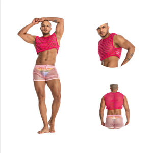 Canotta Traspirante a Rapida Asciugatura con Collo a O in Rete di Nylon Trasparente, Personalizzabile con Logo, <span class=keywords><strong>Top</strong></span> Corto da Uomo - Product Image 3