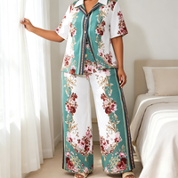 Ensemble de pyjama deux pièces élégant et confortable en satin 100 % coton à motif floral, séchage rapide, respirant, pour femme, vente en gros