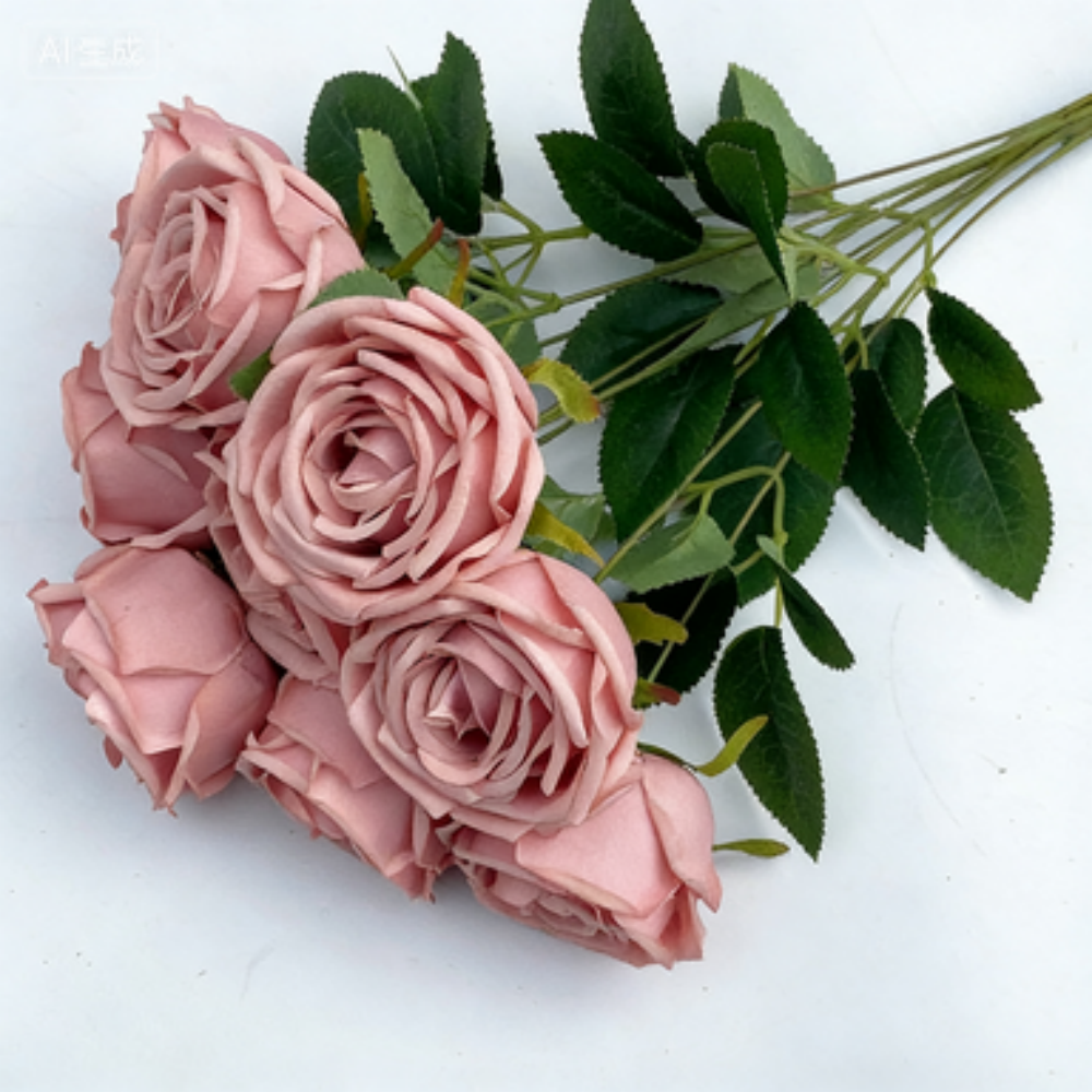 bouquet 9 têtes rose 47cm rose poussiéreux