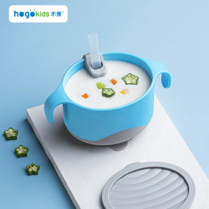 Sıcak satış 3 in 1 kapalı servis kasesi silikon yürümeye başlayan kase için saman ile bebek içme aperatif çanaklar - Product Image 5