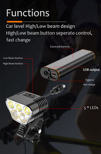 ไฟหน้าจักรยานแบบชาร์จไฟได้ 70 ซีซี พร้อมไฟ USB ความสว่าง 5000 ลูเมนส์ - Product Image 3
