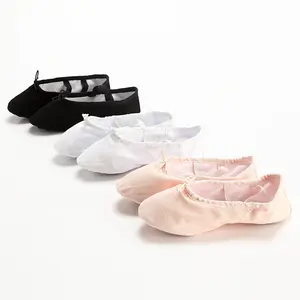 E5014 profesyonel üreticisi OEM ve ODM yüksek kaliteli bale kanvas ayakkabılar bale terlik yumuşak bale dans ayakkabıları çocuklar için