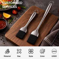 Pinceau de cuisine en silicone avec long manche en acier inoxydable, résistant à la chaleur, détachable, pour la cuisson, la cuisine, le barbecue, accessoire de grillade