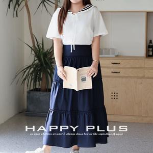 กระโปรงเอวสูงทรงเอไลน์เอวสูงสีน้ำเงินกรมท่ามีความสุขพับ N9151กระโปรงผู้หญิงขนาดใหญ่พิเศษ - Product Image 5