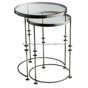 Mesa de centro con acento de metal y vidrio transparente en la parte superior con revestimiento de polvo plateado Acabado Forma hexagonal para sala de estar - Product Image 5