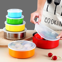Ensemble de 5 boîtes de conservation alimentaire en acier inoxydable pour la maison, avec couvercles ronds en PP – Bols, boîtes à lunch, boîtes bento, contenants repas