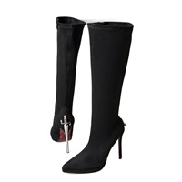 Bottes noires extensibles au-dessus du genou pour femme, à bout pointu, talons aiguilles, semelle extérieure rouge, effet amincissant, automne, talon très haut
