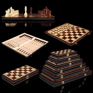 Folding Storage Wooden Chess Board Sets 3 in 1 Chess Backgammon Checkers Board Game for Adults and Kids