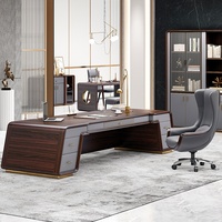 Bureau de direction en forme de I, moderne, durable, de luxe léger, pour patron/CEO, ergonomique, avec rangement en bois, design de cabinet latéral, montage facile, villa
