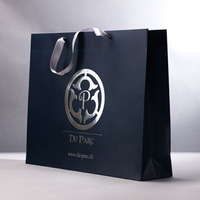 Bolsa de Papel de Regalo Personalizada con Logotipo de Marca, Bolsa de Compras de Papel Negro de Lujo para Ropa