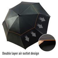 Parapluie de golf personnalisé avec logo, double couche, coupe-vent, grand format, automatique, pour la pluie, extérieur, promotionnel, vente en gros, fournisseur commercial