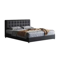 Cadre de lit King-Size de luxe moderne en bois massif + lattes + structure en lin, revêtement en tissu chenille doux, design en bois élégant pour chambre à coucher
