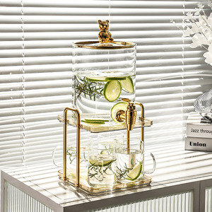 Luxury 1 Gallon Golden Glass Fruit Juice Barrel Dispenser , Glass Water Beverage <strong>Drink</strong> Dispenser With Tap and <strong>Stand</strong> - Product Image 3