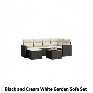 Ensemble de canapés de jardin noir et blanc crème, meubles en rotin d'extérieur avec coussins en mousse haute densité, design contemporain imperméable - Product Image 1