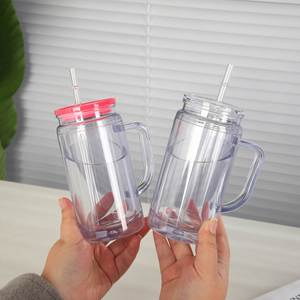 Nouvelle Tasse en Verre Double Paroi Luxe Léger Haut de Gamme 20oz Motif Flocon de Neige avec Poignée ABS et Pailles, Robuste et Anti-Chute, Design Moderne - Product Image 1