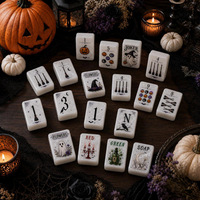 Offre Spéciale : Ensemble de Mahjong Américain Pliable Personnalisé Thème Halloween Effrayant – Tuiles en Acrylique Durables Motif Fantôme Citrouille et Maison Hantée