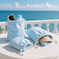 Pochette en coton lavé avec cordon de serrage pour la plage, les vacances, les voyages, pour lunettes de soleil, crème solaire, serviette, logo personnalisé, vente en gros de pochettes