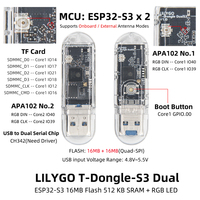 Carte de développement LILYGO T-Dongle-S3 Dual Dual-Core 2 X ESP32-S3 USB Dongle Wi-Fi Bluetooth 5 Dual APA102 RGB LED TF Card