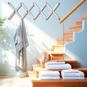 <span class=keywords><strong>Perchero</strong></span> de pared plegable y expandible de madera maciza, estilo acordeón, color <span class=keywords><strong>blanco</strong></span> retro - Product Image 5