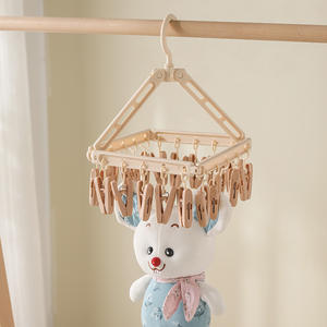 ราวตากผ้าพับได้แบบมีคลิปหนีบ 20 ตัว ยี่ห้อ Yiwu รูปทรงสี่เหลี่ยมผืนผ้า สีครีม ขาว น้ำตาล กาแฟ โดพามีน พาวเดอร์ สำหรับจัดเก็บเสื้อผ้า - Product Image 5