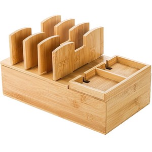 Bamboo Charging <b>Stand</b> Storage Rack 5 Tier Desktop Organizer <b>For</b> Phones <b>Tablets</b> Watches Natural Wood Color - Product Image 5