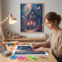 Peinture Diamant 5D Personnalisée Forêt Féerique Maison Papillon Cabane Fantastique Kit d'Art DIY Complet pour Adultes Débutants Cadeau