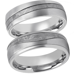 Anelli Nuziali in Titanio Antiossidante con Vero Meteorite, Stile <span class=keywords><strong>Re</strong></span> e Regina per Coppie - Product Image 6