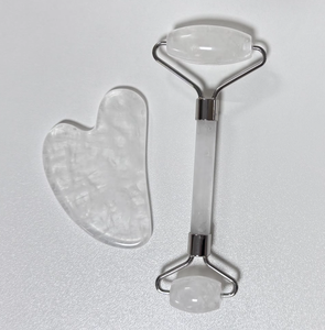 clear transparent natural gemstone white crystal gua sha and face <b>roller</b> set - Product Image 1