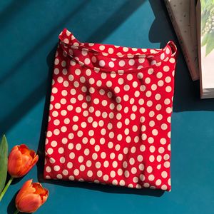 Vestido de gasa rojo con lunares y mangas acampanadas para mujer, estilo vintage francés, vestido de té, estampado ODM, silueta en A, transpirable, control de abdomen - Product Image 5