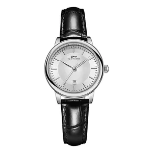 Montre slim classique pour femmes, en verre minéral, noir, 24mm, bracelet en acier inoxydable, petit poignet