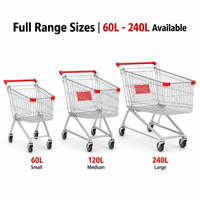 Chariot de courses robuste en acier de style allemand, 60L-240L, vente en gros directe d'usine pour supermarchés et magasins d'alimentation