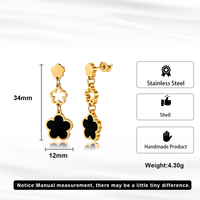 VEWANT Élégantes Boucles d'Oreilles Pendante Trèfle Triple 34mm en Coquille Noire Poli Miroir Acier Inoxydable Plaqué Or 18K Bijoux de Mode Raffinés
