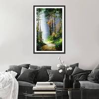 Impression sur toile tendance 2026 : Forêt impressionniste, lumière du soleil traversant les arbres, paysage marin, sentier forestier, feuilles dorées, impression HD, décoration intérieure
