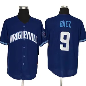 ขายส่ง หมีใหม่เสื้อ-เสื้อเบสบอลผู้ชาย,เบสบอลเจอร์ซีย์ BAZE สีฟ้าเบอร์9ปักลายตาข่ายไซส์ใหญ่