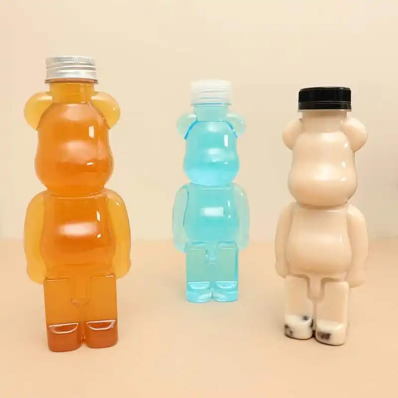 Kreativer Bär Softdrink-Flasche 350 ml 500 ml 700 ml Pet-Kunststoffflasche Teddybär Saftflasche kann angepasst werden