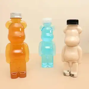 Botol minum Beruang Kreatif, botol minum lembut 350ml 500ml 700ml botol plastik hewan peliharaan, botol jus Beruang Teddy dapat disesuaikan