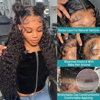 Peluca de Cabello Camboyano Natural, Pelucas Frontales de Encaje HD Completas Sin Pegamento de Cabello Indio 100%, Peluca de Cabello Humano Virgen con Ondas de Agua y Cutícula Alineada