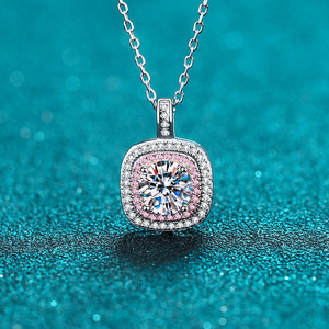 Đồ Trang Sức Thời Trang 925 Sterling Silver Pink Quảng Trường Sang Trọng Của Phụ Nữ Moissanite Vòng Cổ Mặt Dây Chuyền - Product Image 5