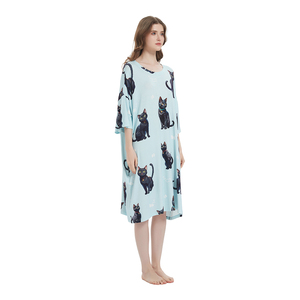 Accogliente abito da <span class=keywords><strong>notte</strong></span> da donna personalizzato fresco Plus Size modale a <span class=keywords><strong>manica</strong></span> <span class=keywords><strong>corta</strong></span> con tasche morbide camicie da <span class=keywords><strong>notte</strong></span> a maglia - Product Image 3