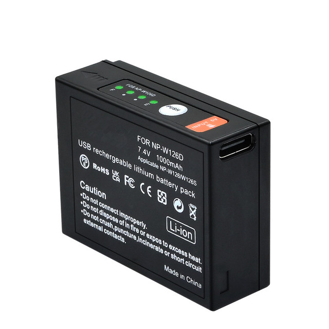 1000mAh Replacement Camera Battery for Fujifilm X-T100 X100V X-S10 X-E4 X-Pro2 X-T2 USB-C Charging Li-ion NP-W126S OEM