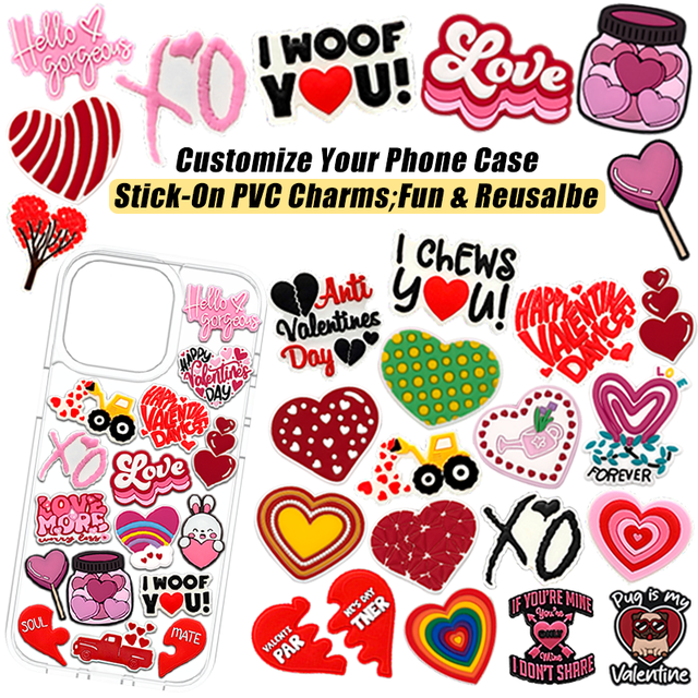 Wholesale New Design Junk case Charms Pink Valentine's Day Heart Phone Case Decor Stickers Accessories in Bulk