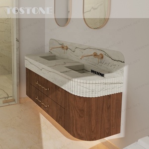 Meuble-lavabo en quartzite Mont Blanc Tostone, ultra-résistant aux rayures, à fermeture douce, pour salle <span class=keywords><strong>de</strong></span> bain familiale très fréquentée - Product Image 5